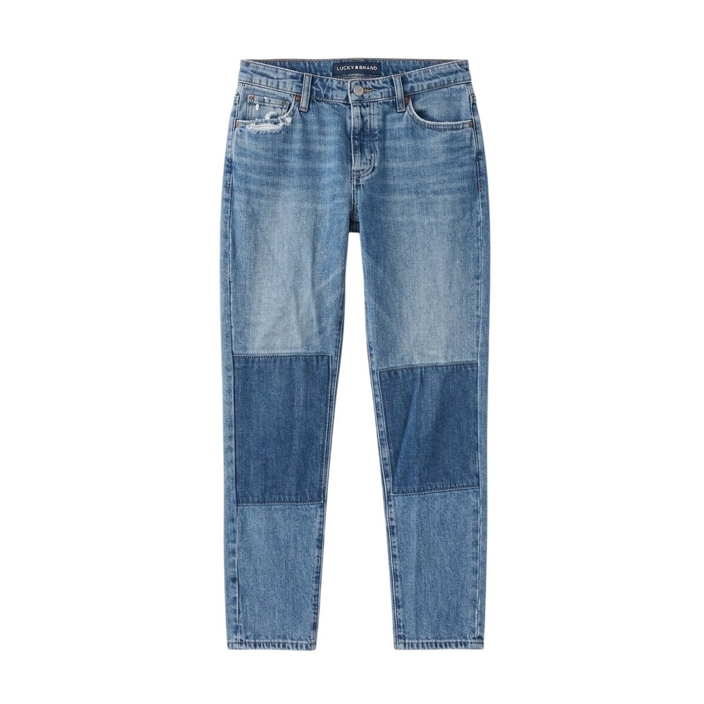 Lucky Brand Patchwork Jeans Women 2/26 Blue Distressed Straight Leg Denim